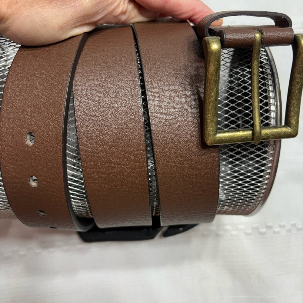 Genuine Leather Men’s belt  Casual Dress Jeans Belts- Brown-Size 2XL 50-52”